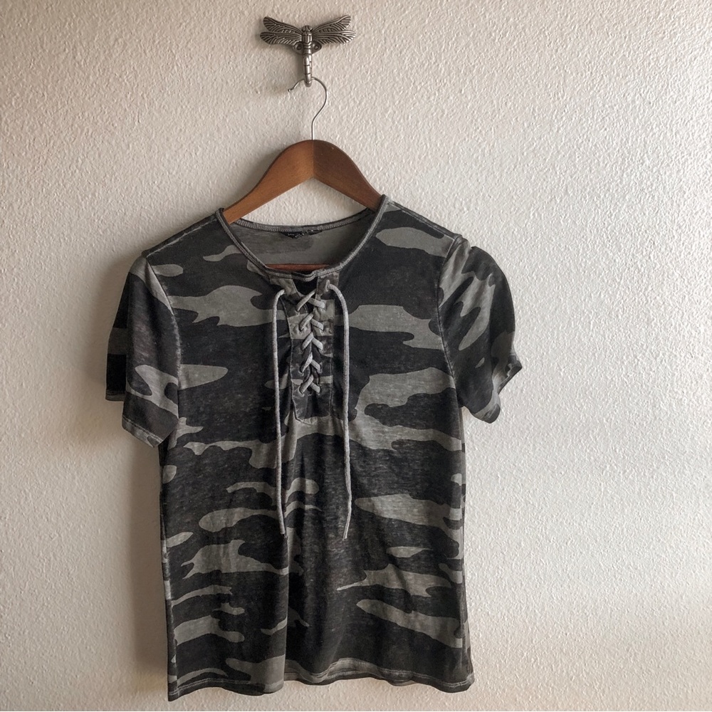 Lucky Brand Camo Lace Up Tee Shirt